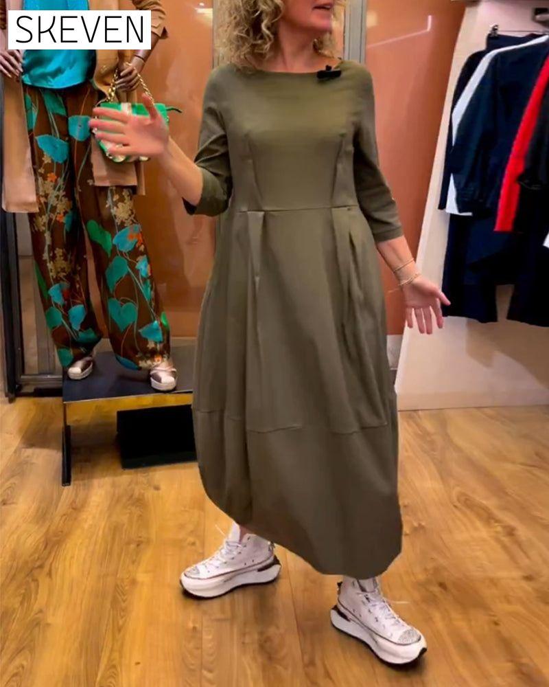Round Neck 2/3 Sleeve Dress