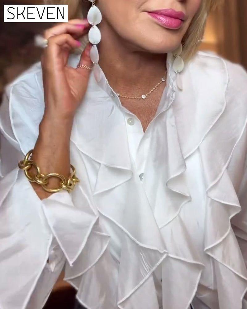 Elegant Solid Color Ruffled Blouse