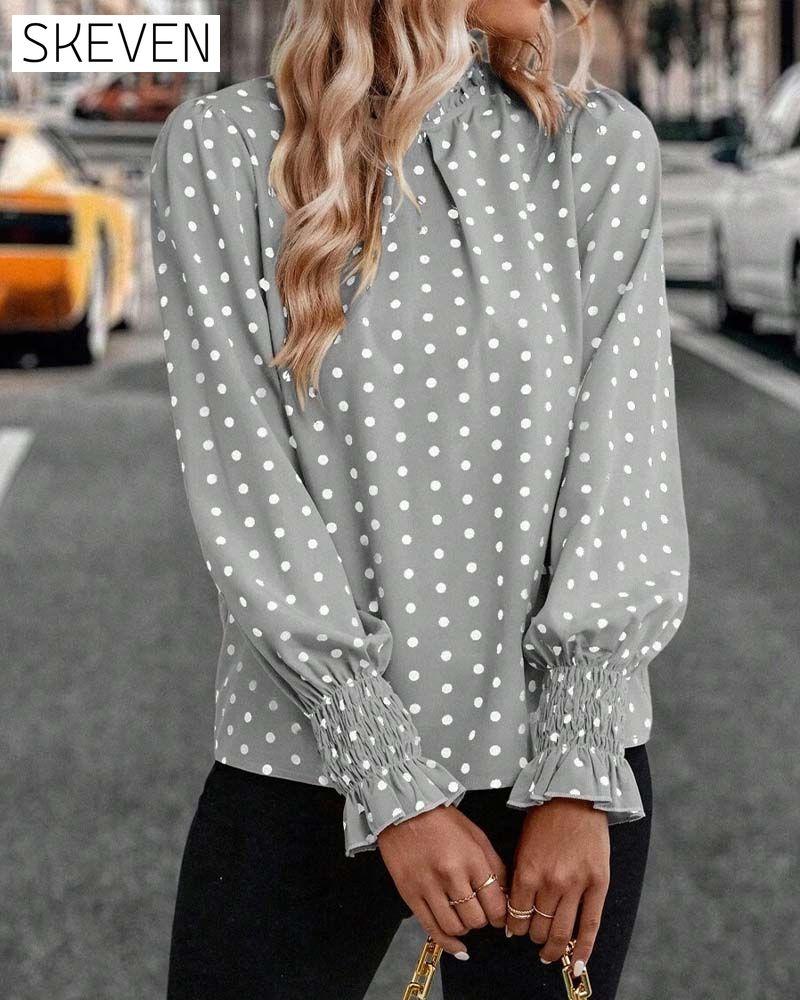 Langarmbluse mit Polka-Dots