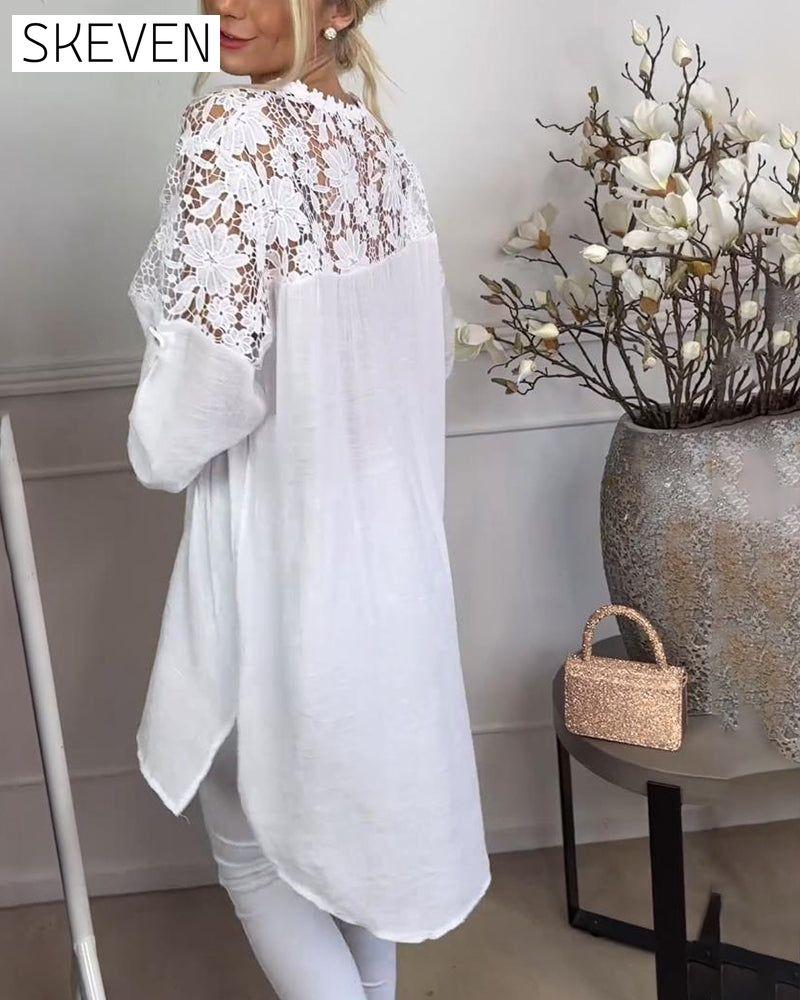 Pressed lace hollow casual blouse blouses & shirts spring summer