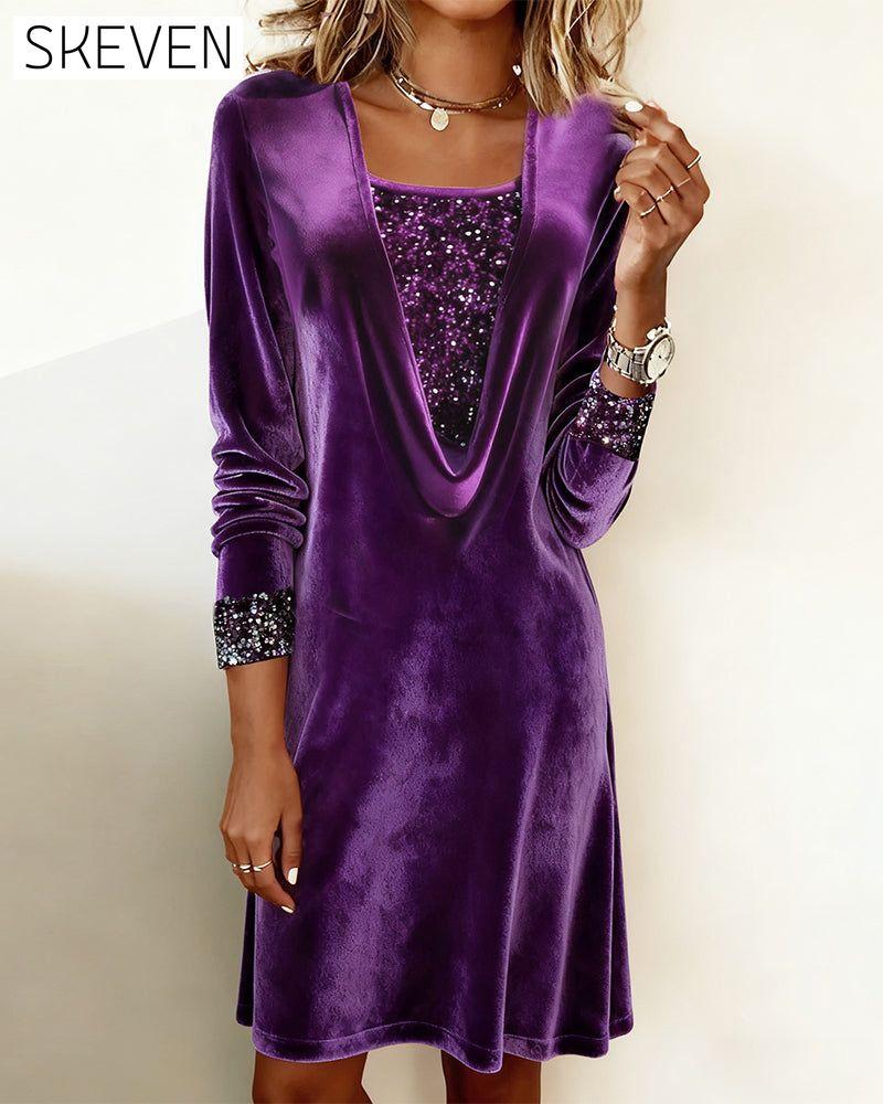 Elegant Sequined Patchwork Dress