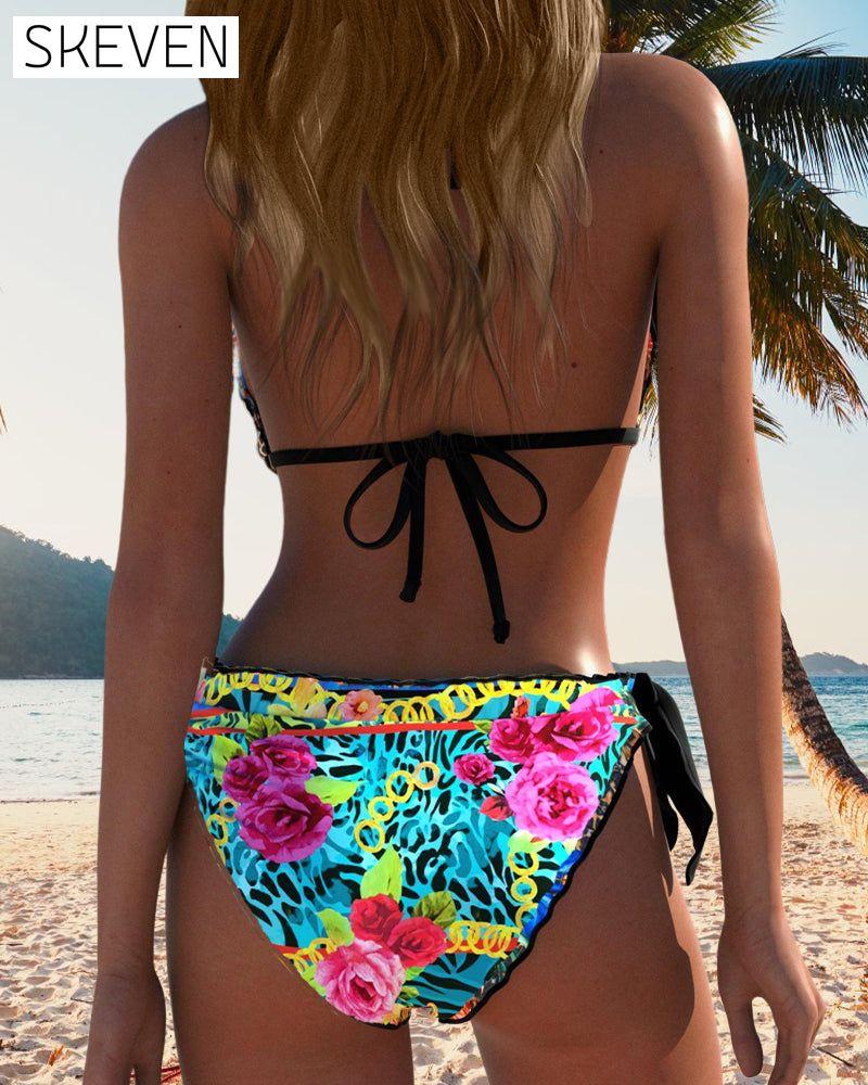 Bikini sexy à dos nu imprimé et lacets