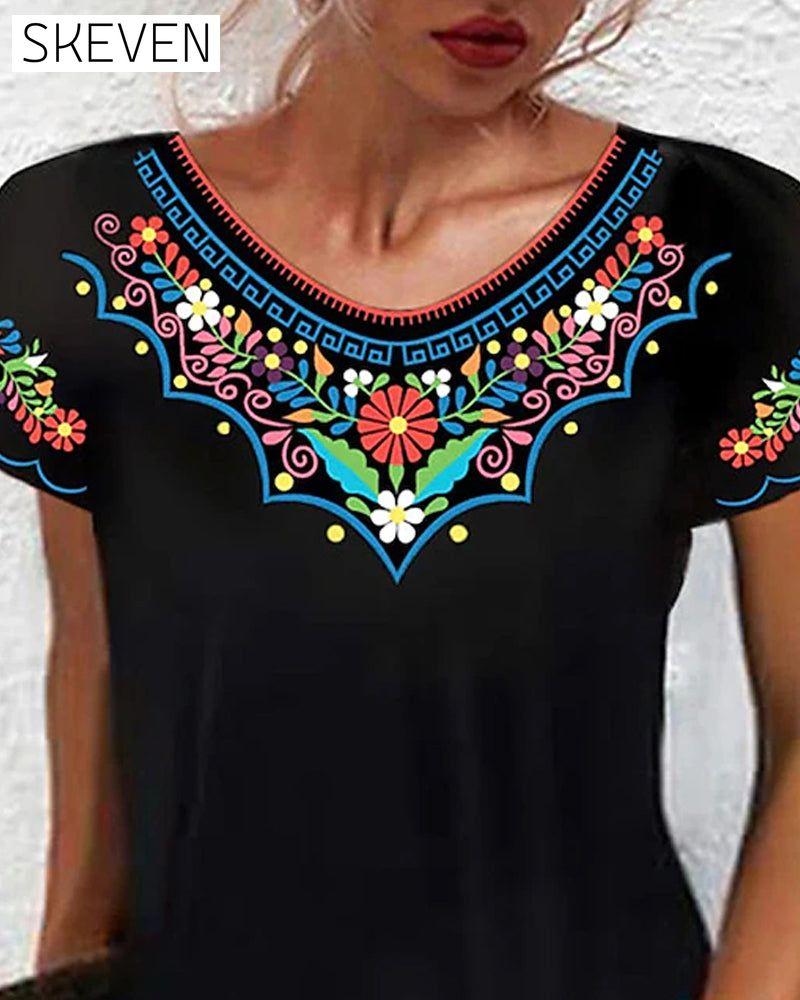 Retro-Kleid mit kurzen Ärmeln und Print