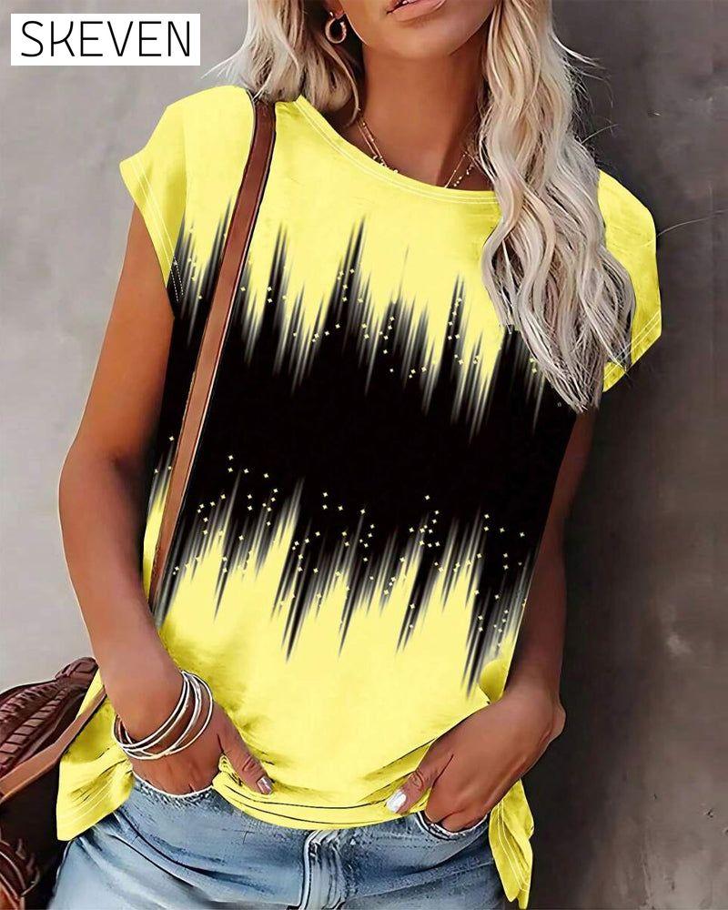 Round Neck Gradient Contrast T-Shirt