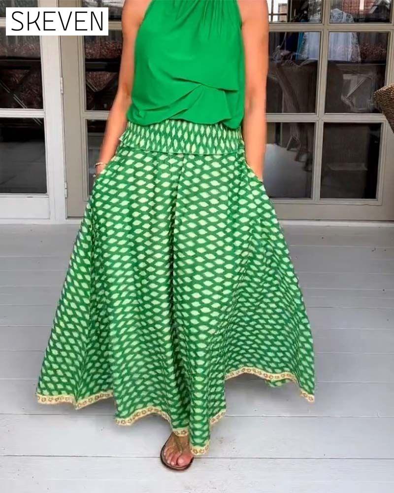 Printed vacation style mid-waist skirt skirts spring summer