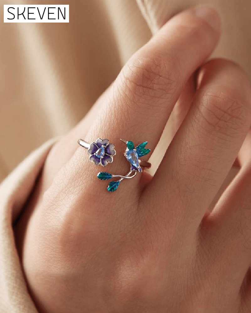 Bague ajustable Fleur et Oiseau