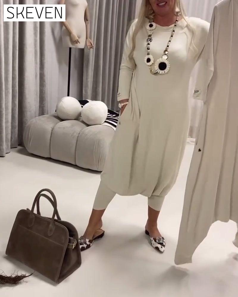 Einfarbiger, langärmeliger Freizeit-Jumpsuit