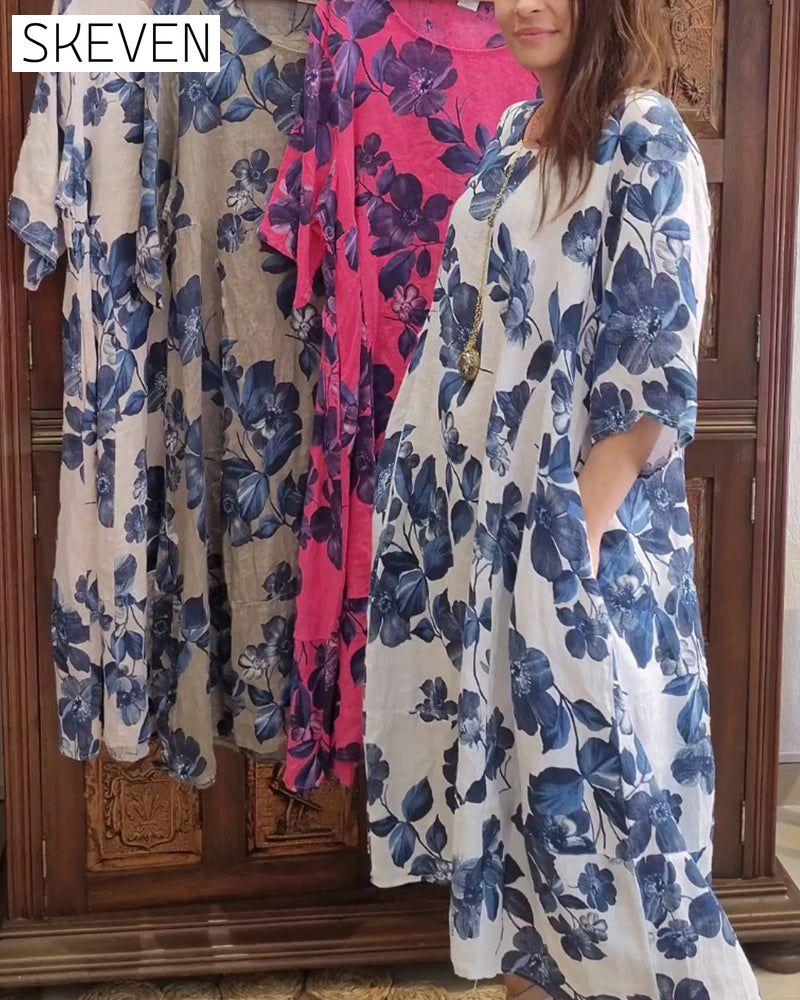 Freizeitkleid mit Blumenmuster und Taschen