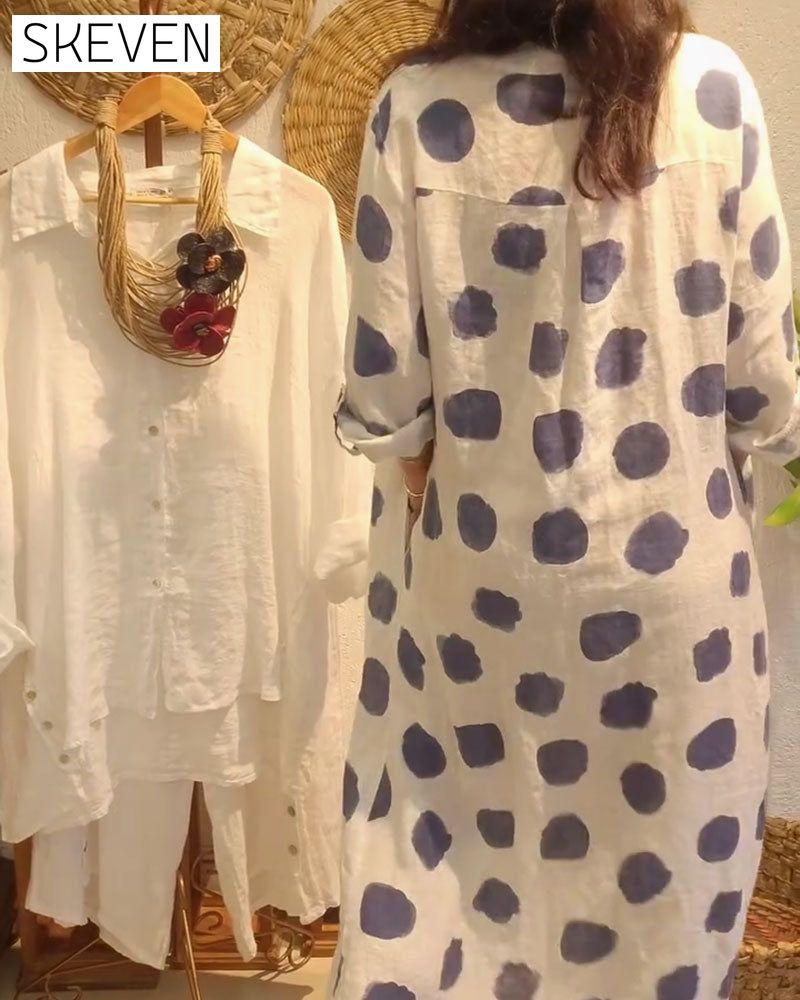 Lässiges, lockeres Langarmkleid mit Polka-Dots
