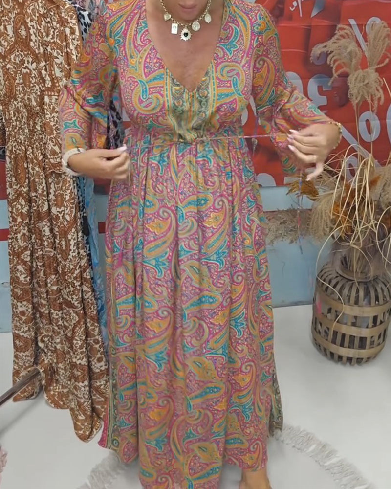 V-Neck Flare Sleeve Casual Dress