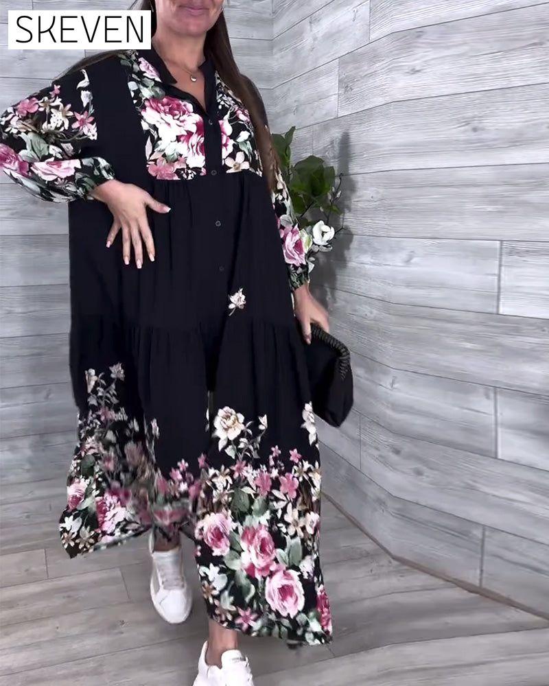Floral Print Casual Lantern Sleeve Dress