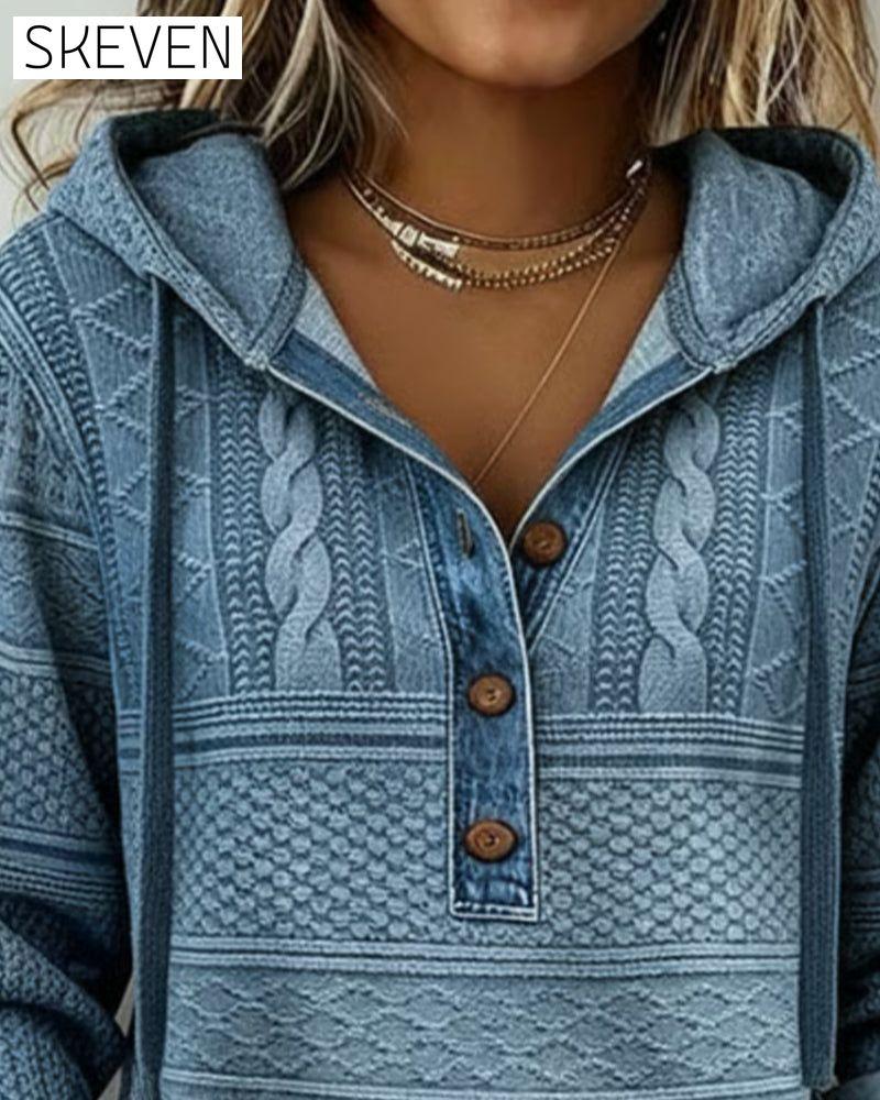 Zopfstrick-Denim-Patchwork-Hoodie