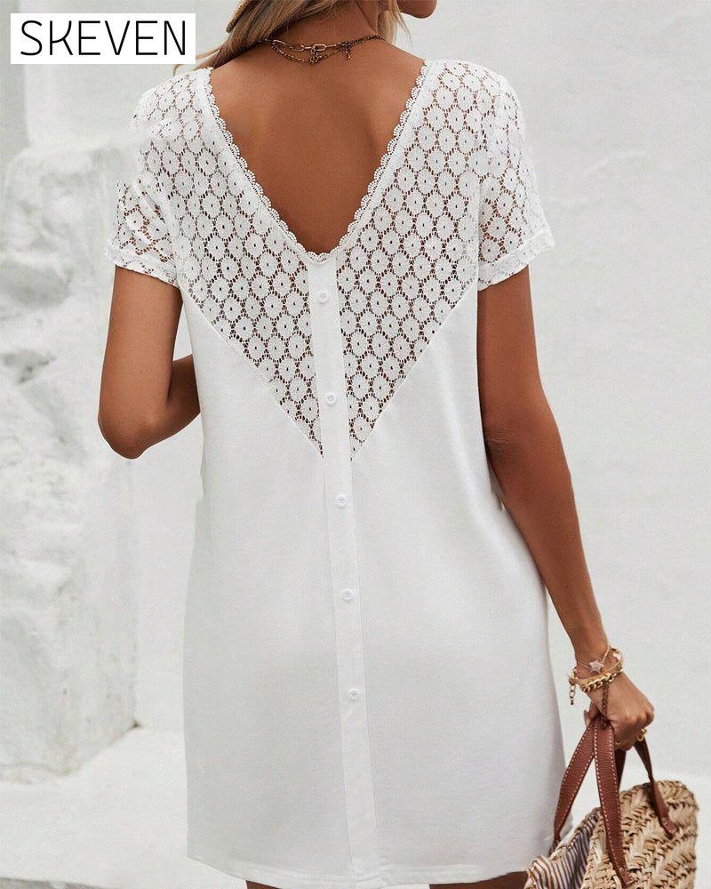 Round Neck V-Back Patchwork Dress