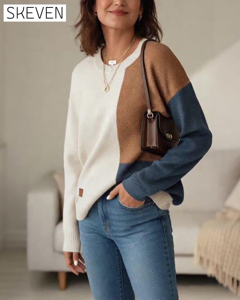 Modischer Pullover mit Farbblockmuster