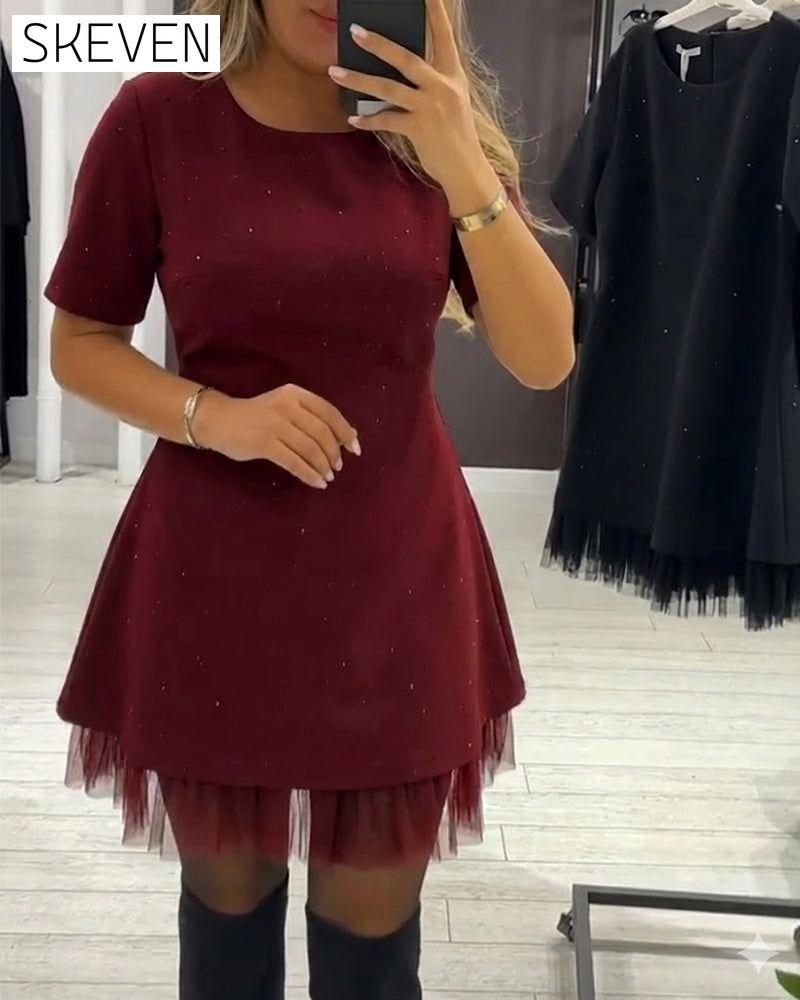 Elegant Shimmering Mesh Patchwork Dress