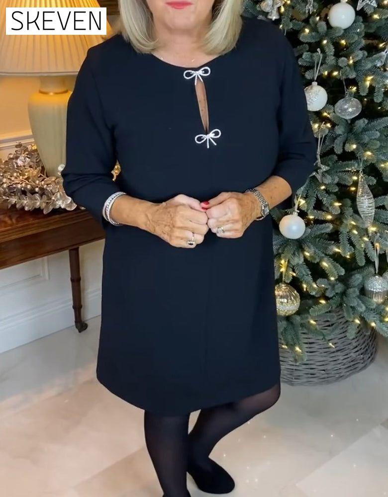 Simple solid color round neck dress