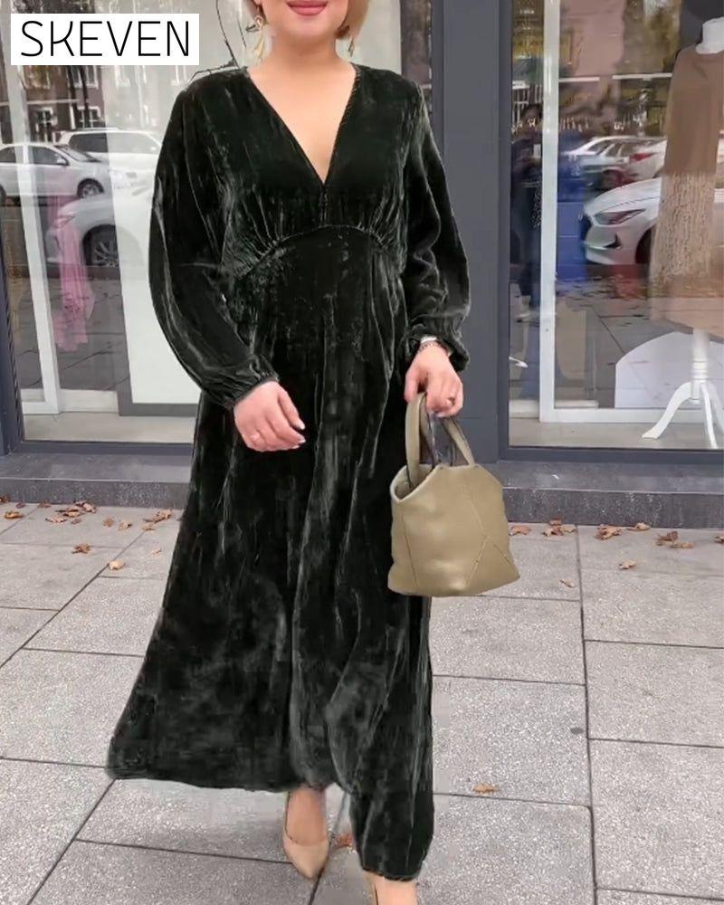 V neck patchwork Long Sleeve dress 2023 f/w 23BF casual dresses Clothes Dresses