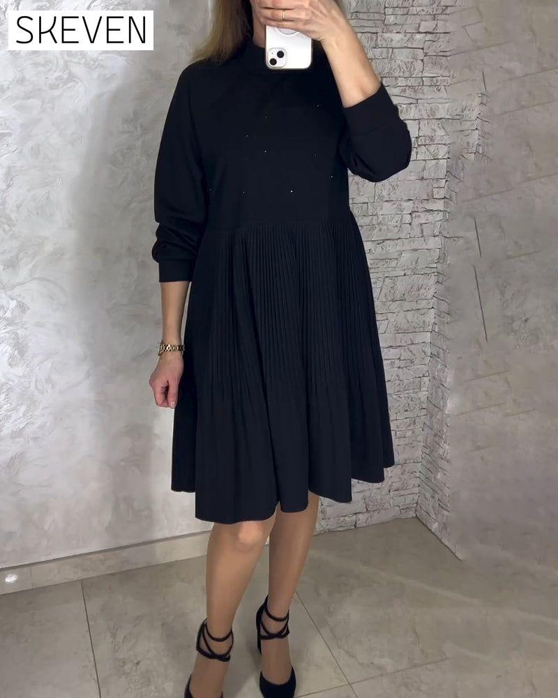 robe plissée unie à col montant