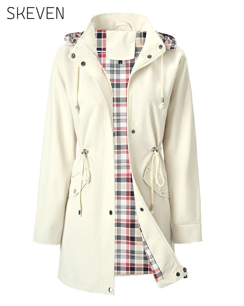 Wasserdichte, lange Trenchcoats mit Kapuze für Damen