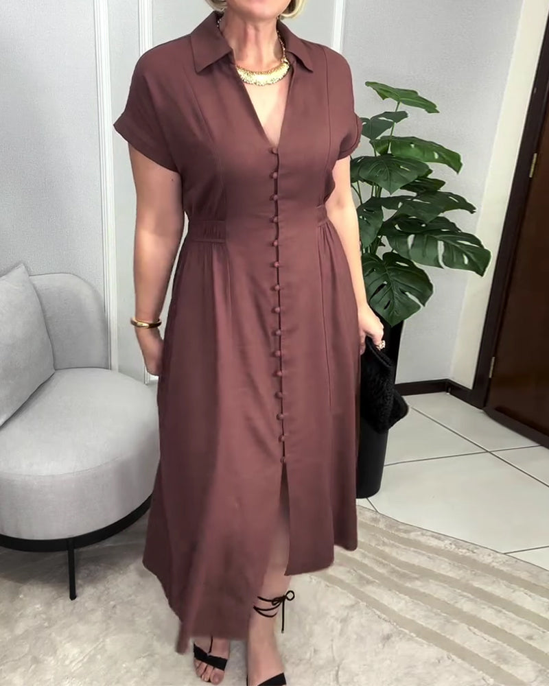 Solid Color Button-Down Waist Dress