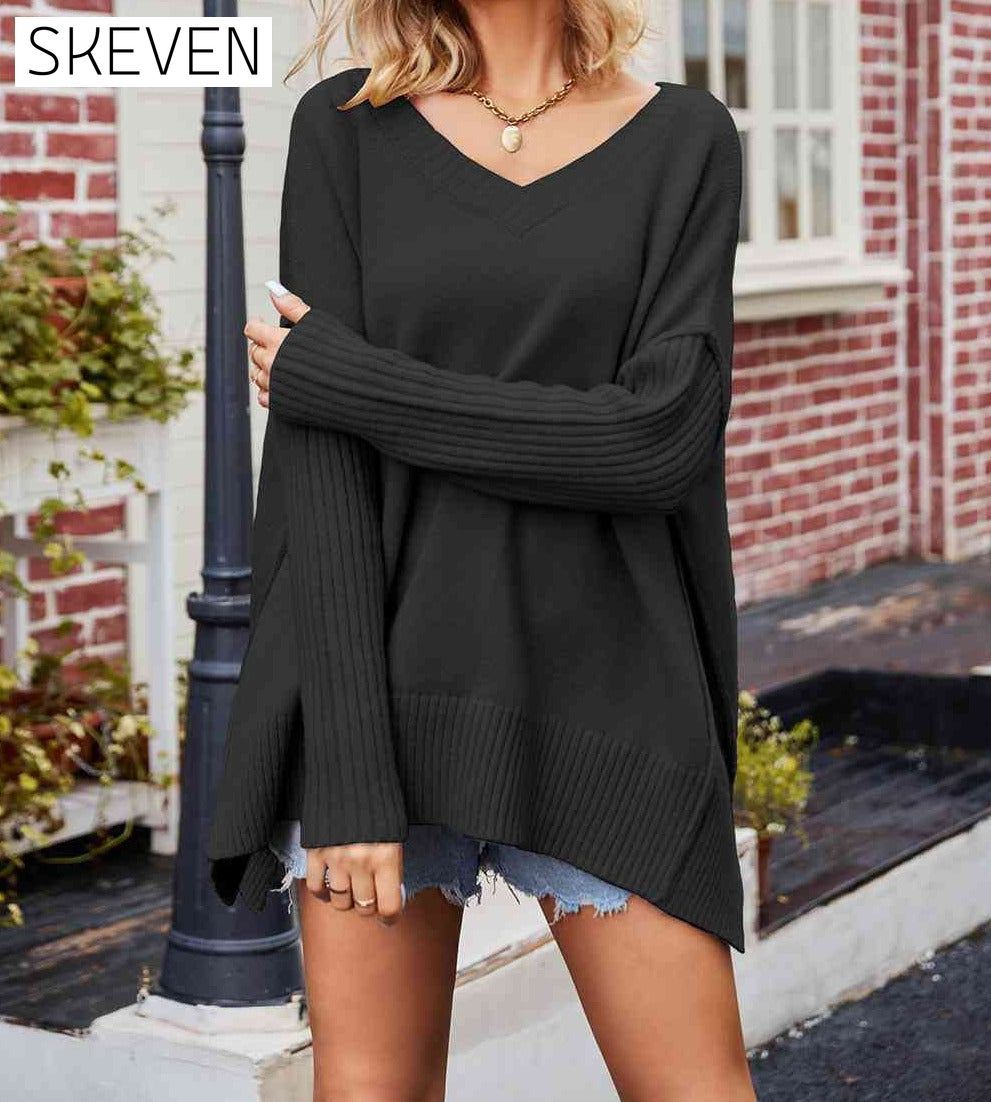 V-Neck Slit Exposed Seam Sweater Cardigan clothes SF Knit Ship From Overseas Sweater Sweaters