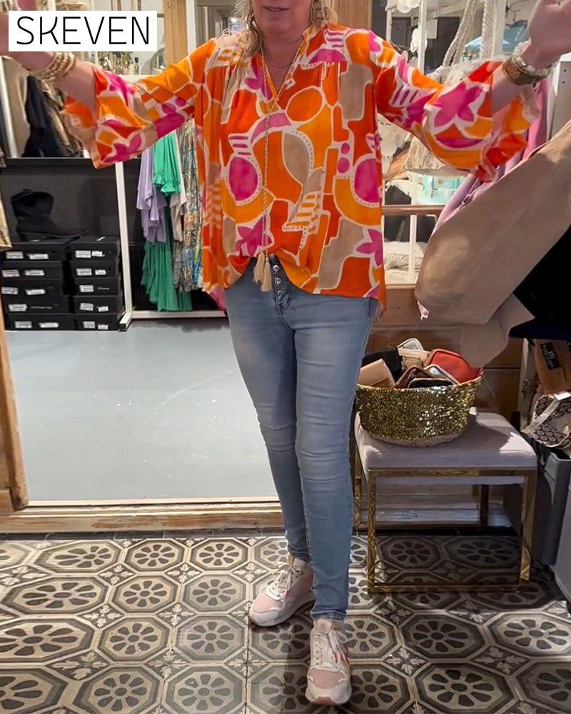 Colorful dropped-shoulder blouse