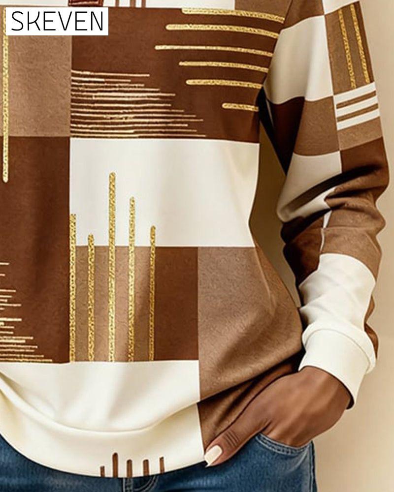 Sweatshirt mit Stehkragen, Knopfleiste und Farbblock-Design