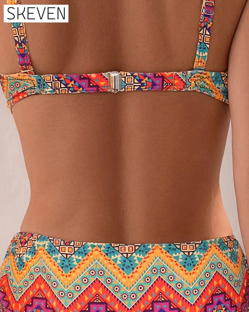 Ethnic Style Bra-Style Split Strap Swimsuit