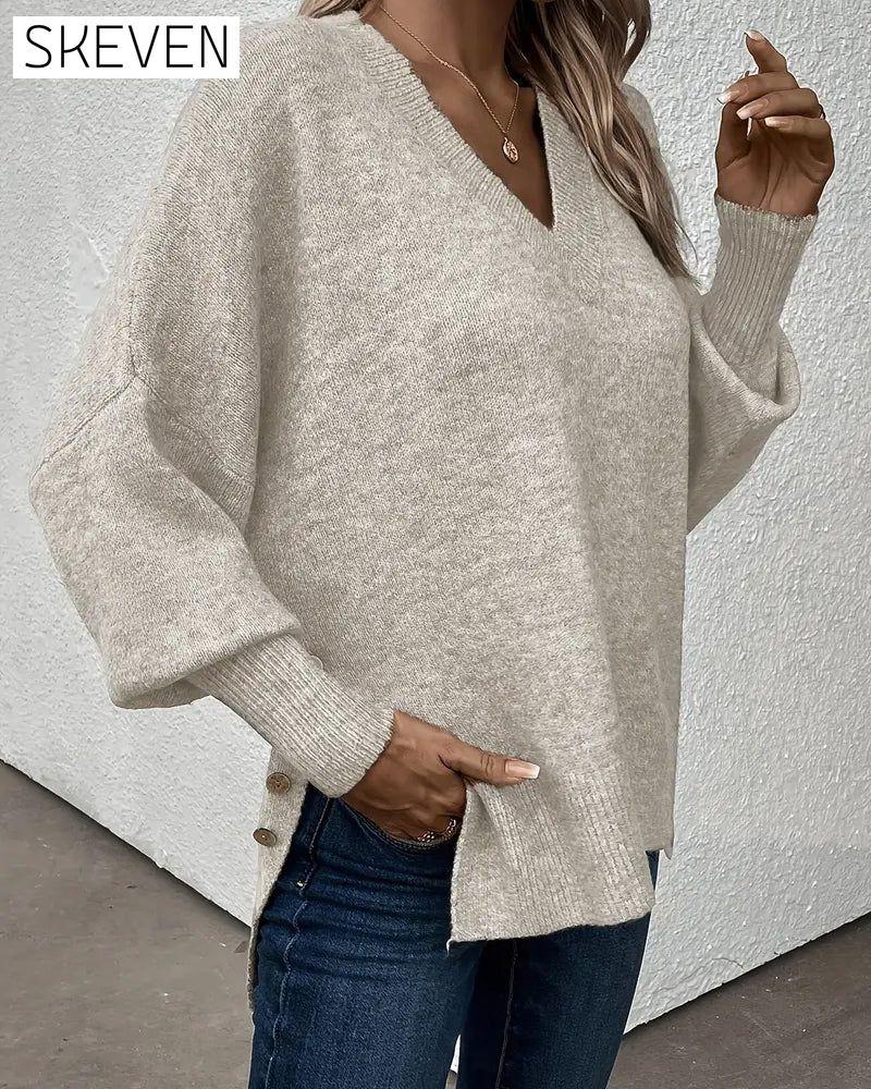Pullover mit Laternenärmeln und V-Ausschnitt