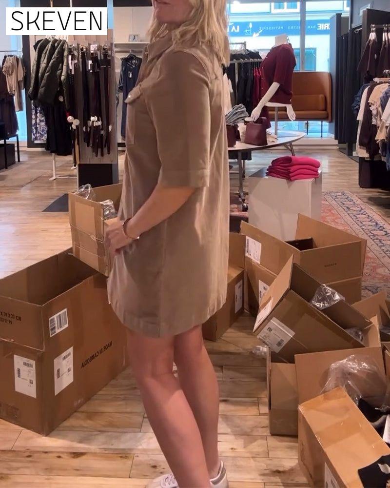 Half-Sleeved Solid Color Dress