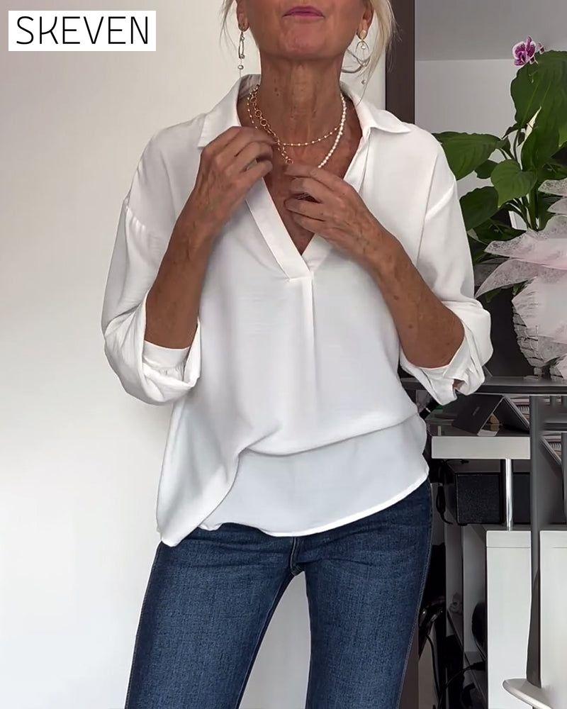 Einfaches, einfarbiges Langarmshirt mit Reverskragen