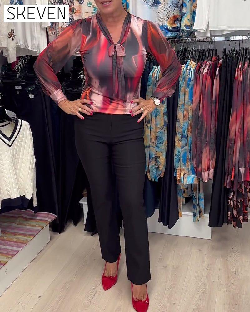 Elegant Long-Sleeved Printed Blouse