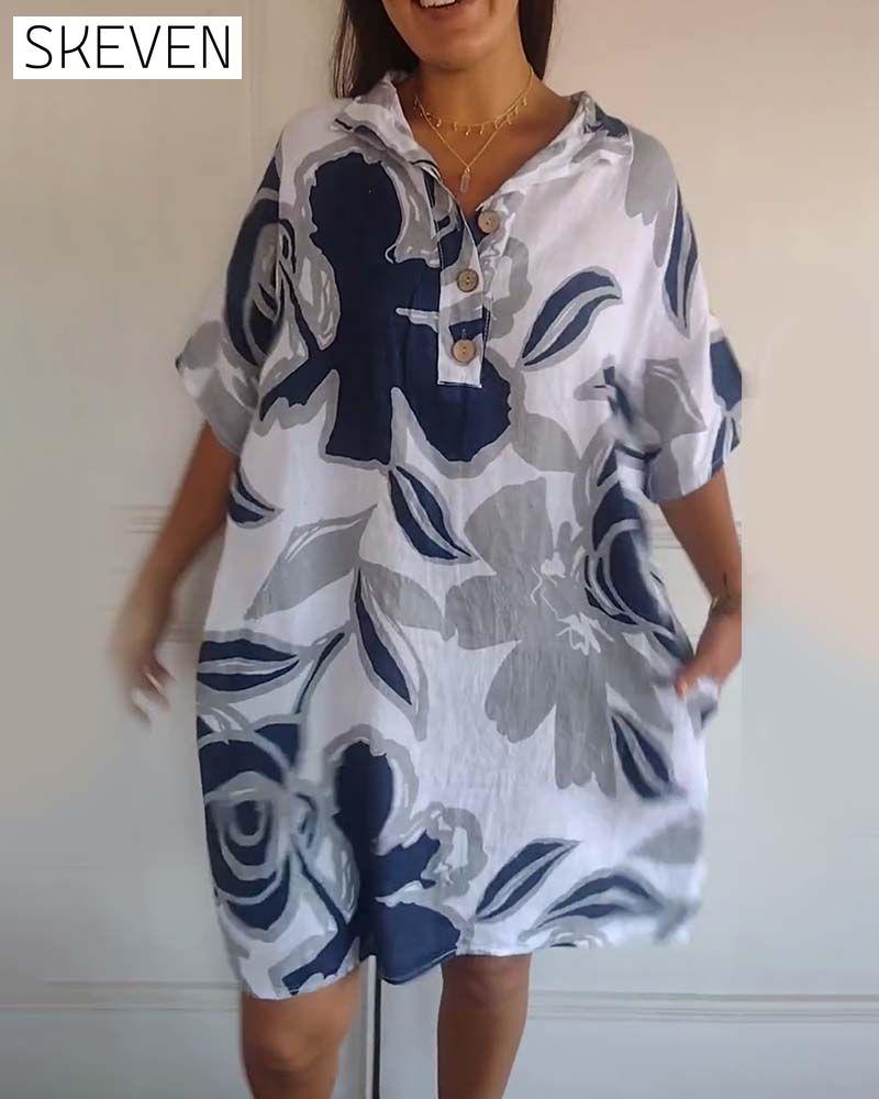 Floral print lapel pocket dress