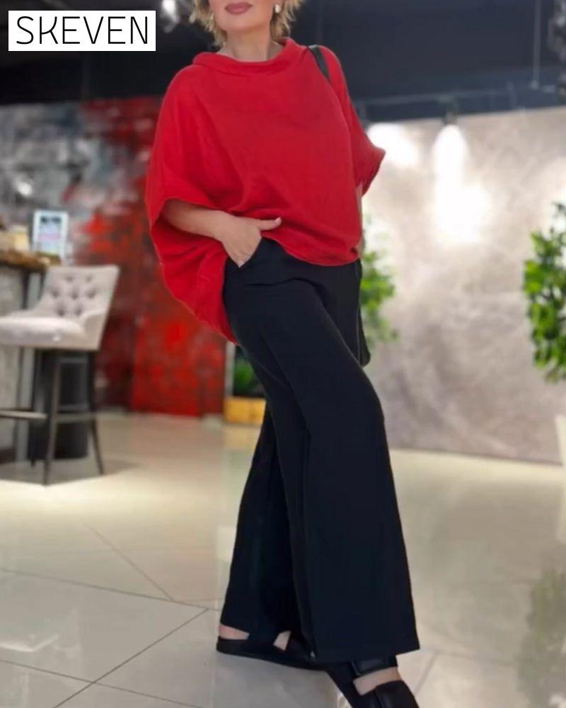 Solid Color Loose Roud Neck Top