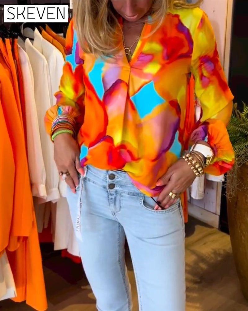 Blouse décontractée colorée à manches longues