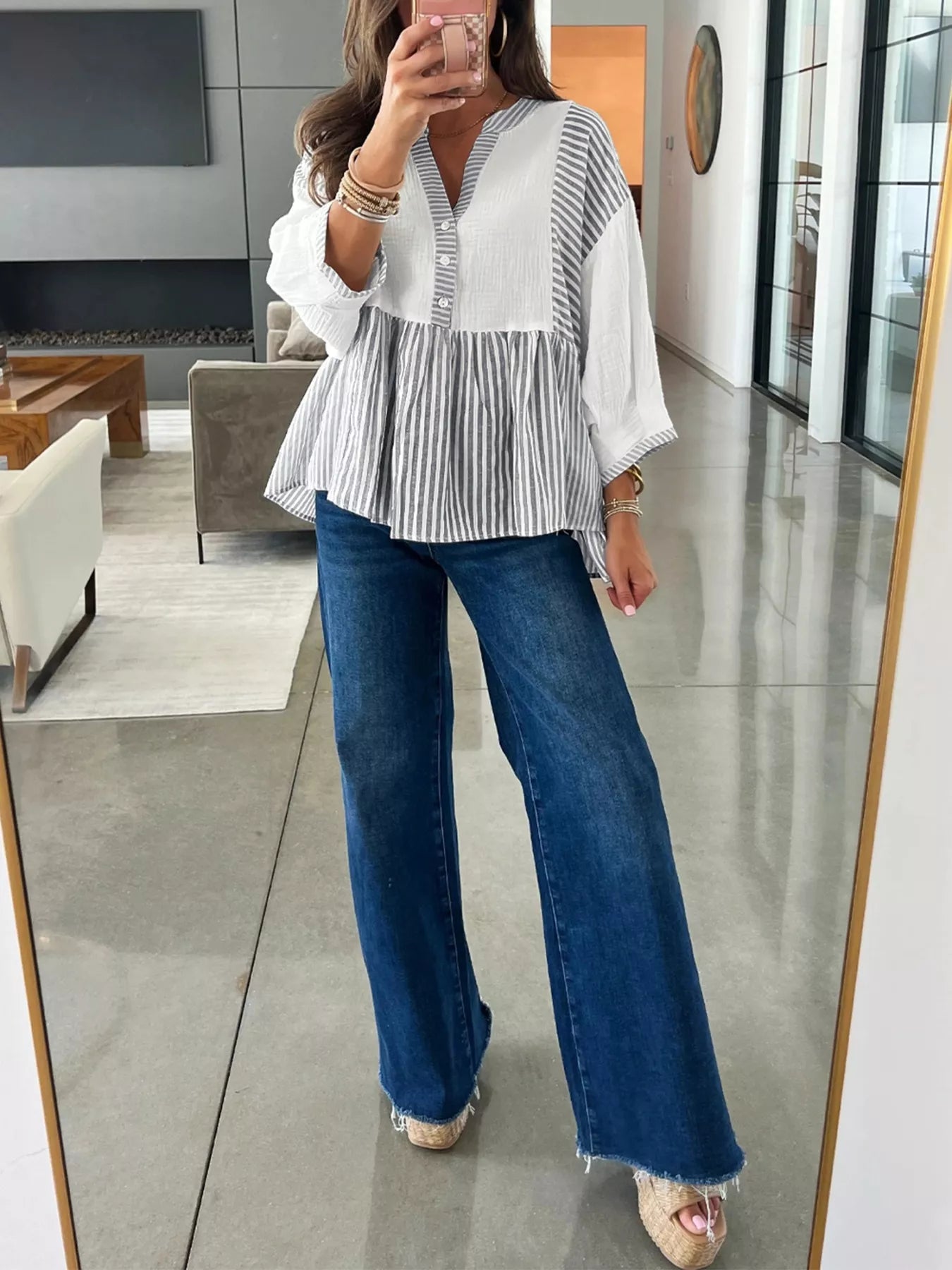Striped Button Detail Blouse