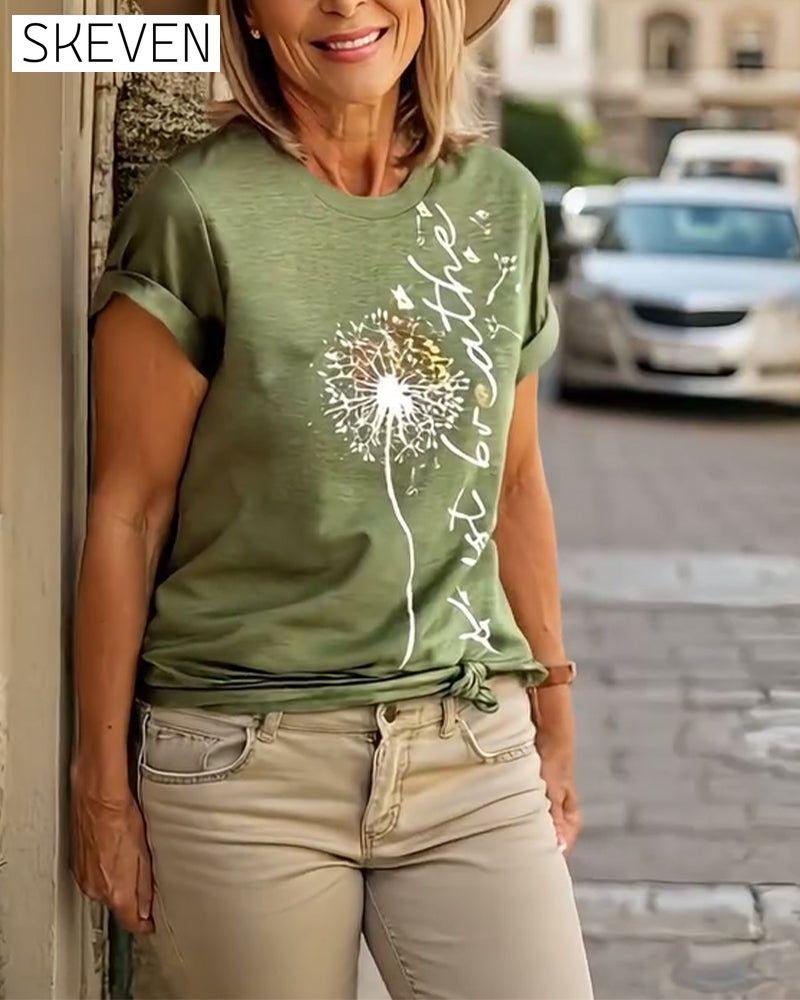 Kurzarm-T-Shirt mit Löwenzahnmuster