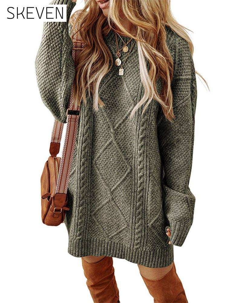 Casual Round Neck Solid Color Sweater Dress