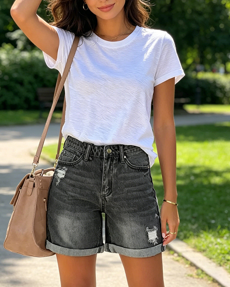 Distressed Ripped Denim Shorts