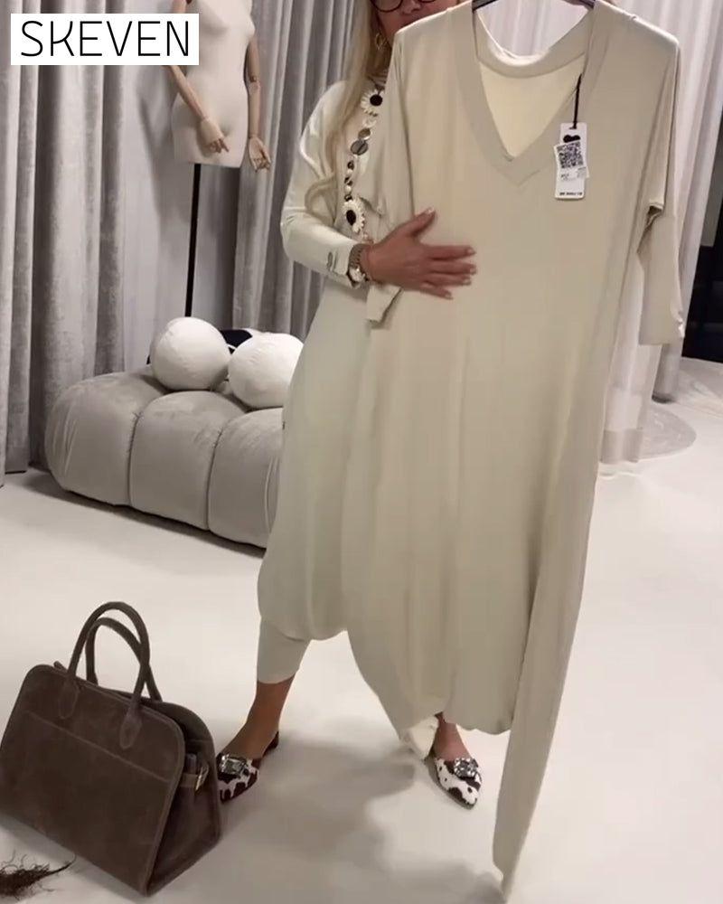 Einfarbiger, langärmeliger Freizeit-Jumpsuit