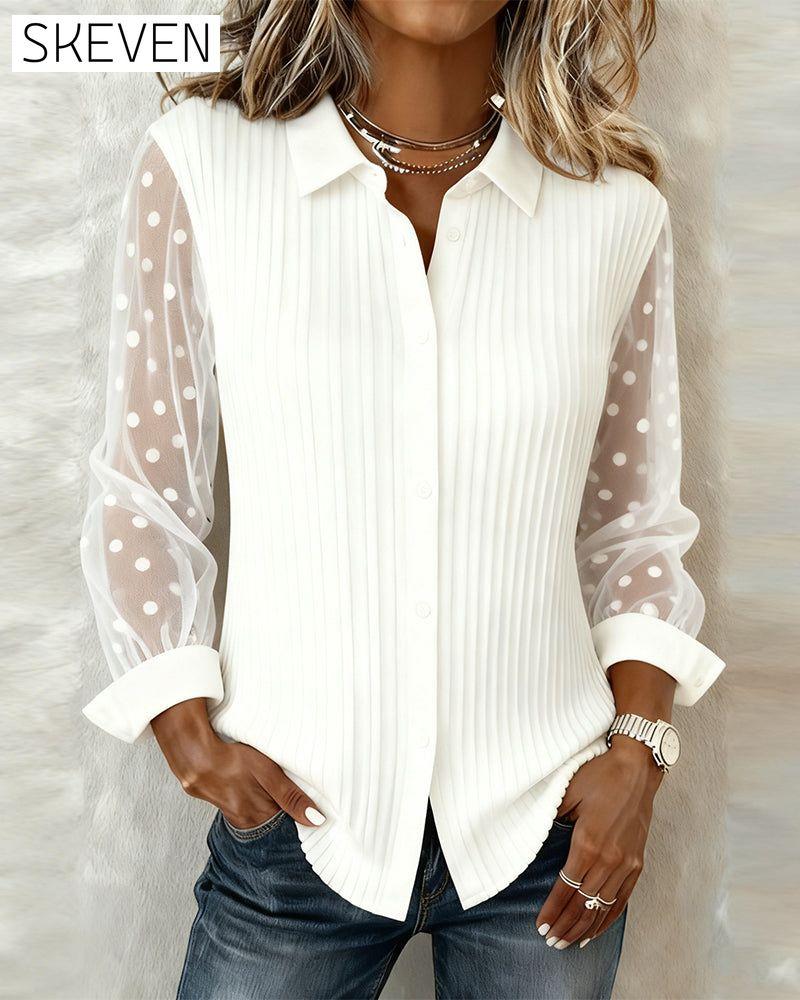 Lapel Ribbed Mesh Shirt