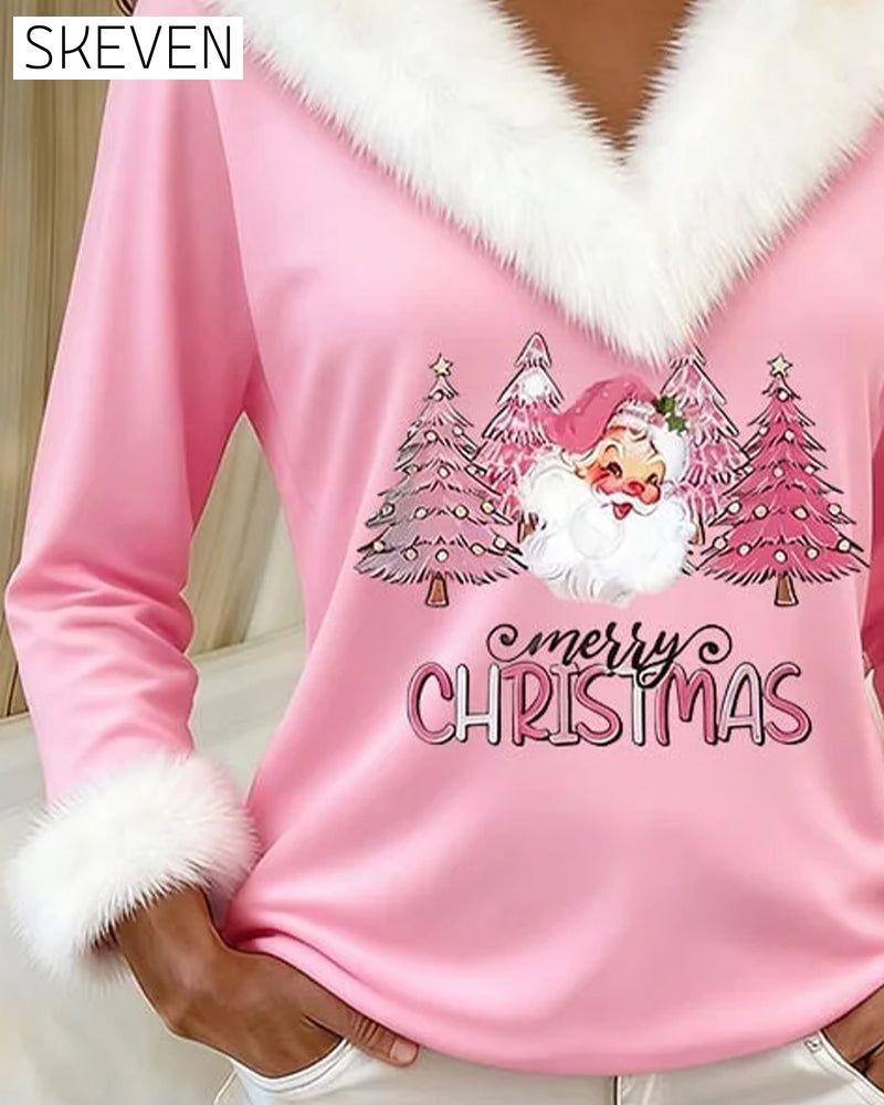 Large Fur Collar Printed Top