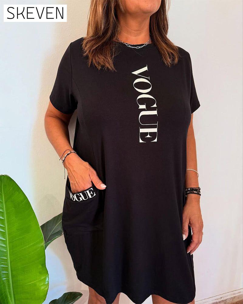 Lässiges, kurzärmeliges Kleid mit lockerem Buchstabenprint