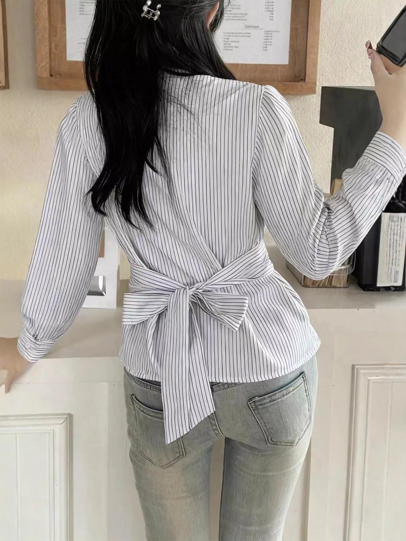 Striped Peplum Button Up Shirt