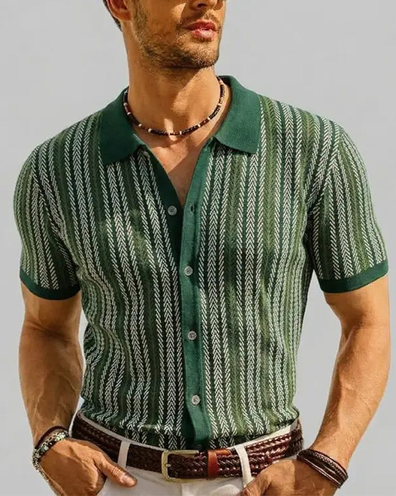 Lapel Men's Short Sleeve Button T-Shirt