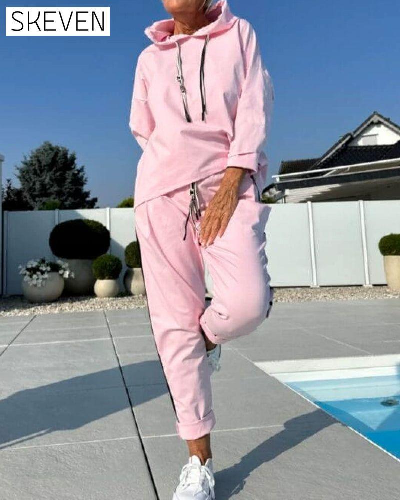 Lässiges zweiteiliges Set aus Damen-Kapuzenpullover und Hose
