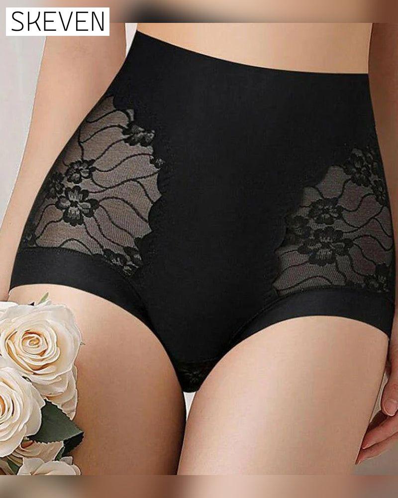 Sous-vêtements en dentelle extensible sans coutures à taille haute pour femmes