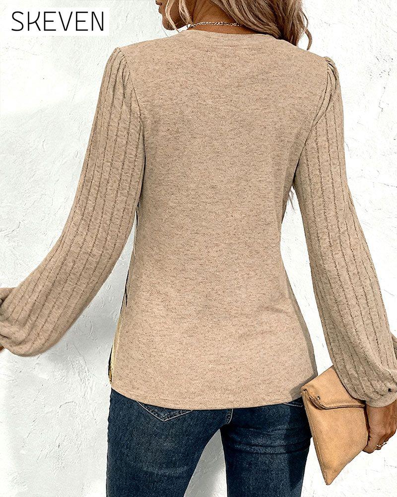 Striped Print Lantern Sleeve Top