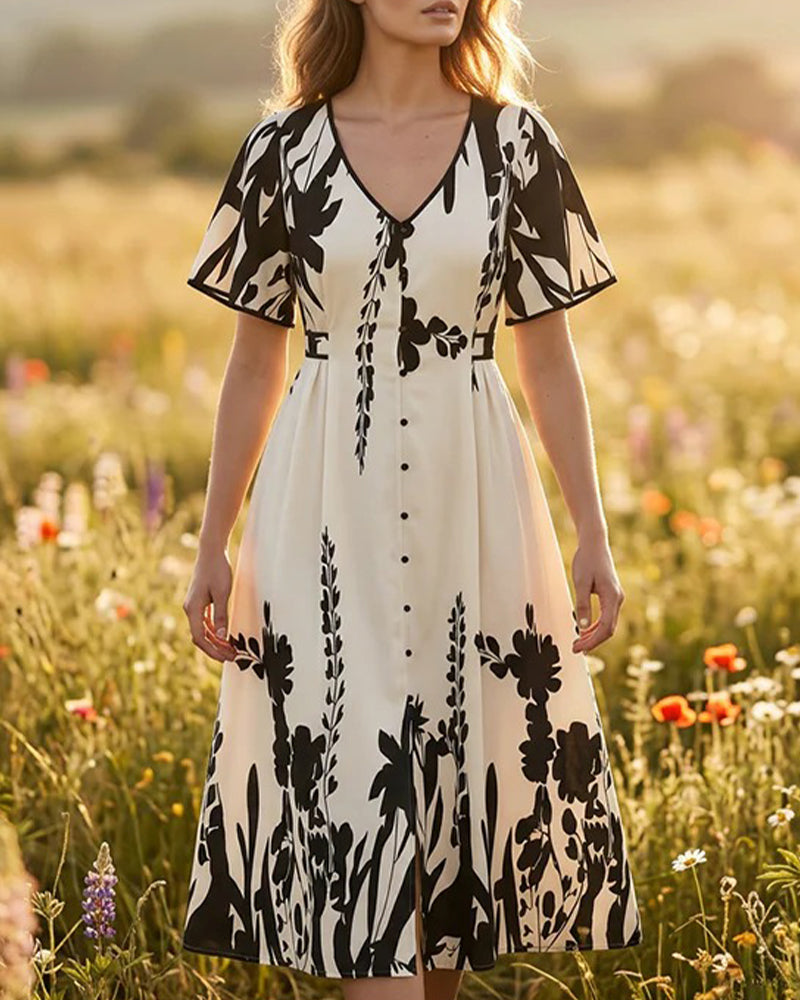 Stylish V-Neck Waist-Cinching Dress