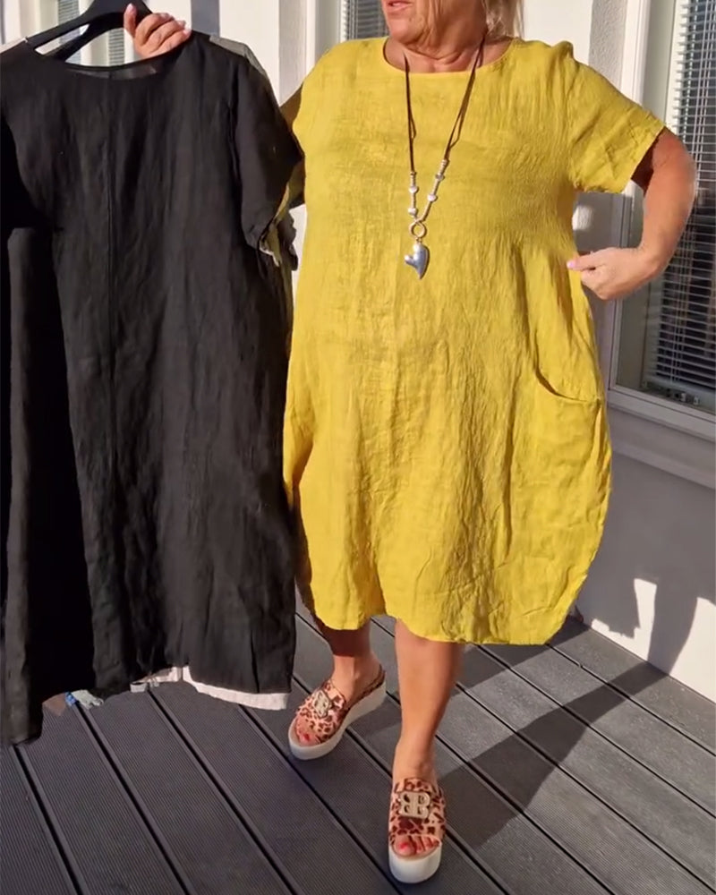 Loose Pocket Solid Color Dress